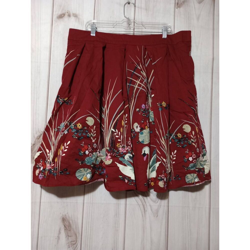 Swan Skirt Ladies 3x Red Skater Floral Knee Length Pockets